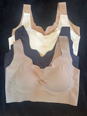 4 Beautiful Seamless Comfort Bras - Nude, Black, Ivory & Tan NWOT SIZE L